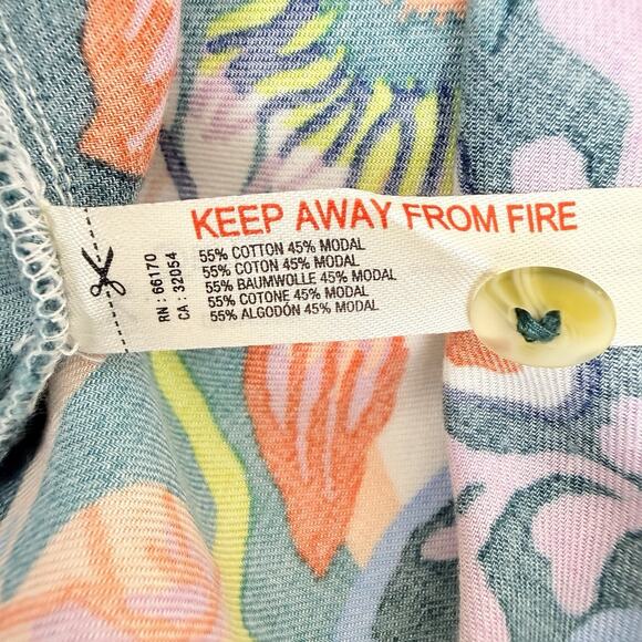 Anthropologie X Sarah Gordon Flannel Pajama Top Size Small Floral Humming Bird - Picture 11 of 16